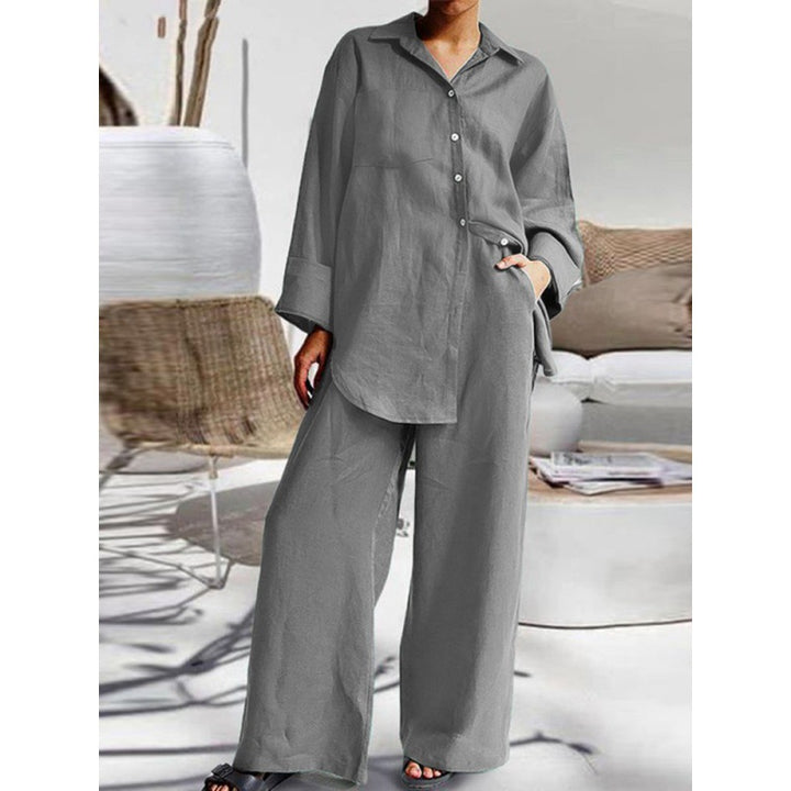 Women's Linen Lounge Set with Loose Shirt and Palazzo Pants Mune Fashion