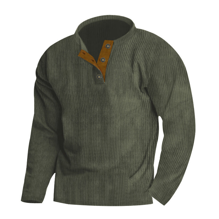 Men's ribbed Henley pullover with short button collar and contrasting velour trim Mune Fashion