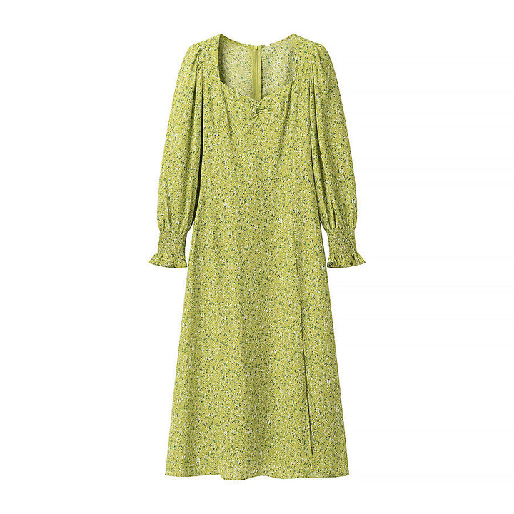 Ladies' midi dress with heart neckline, gathered balloon sleeves and A-line silhouette Mune Fashion