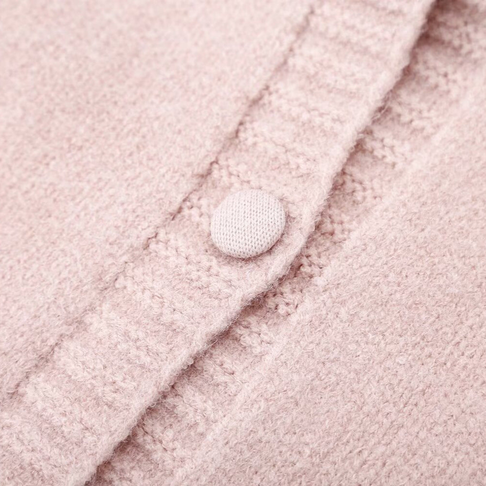 Women's fine knit cardigan with hood, button placket and crocheted trim Mune Fashion