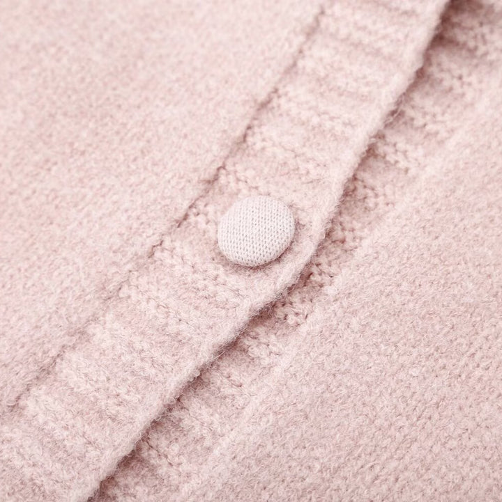 Women's fine knit cardigan with hood, button placket and crocheted trim Mune Fashion