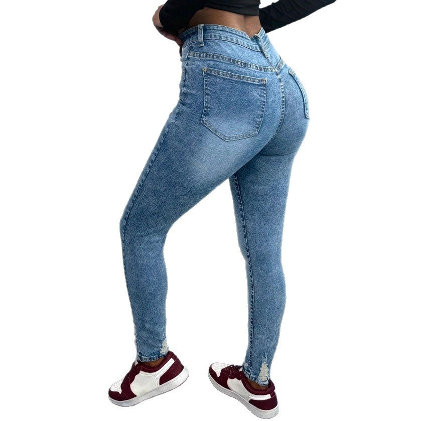 Women's high-waisted Sculpting Skinny Jeans with visible decorative button placket and ankle-length sculpting fit Mune Fashion