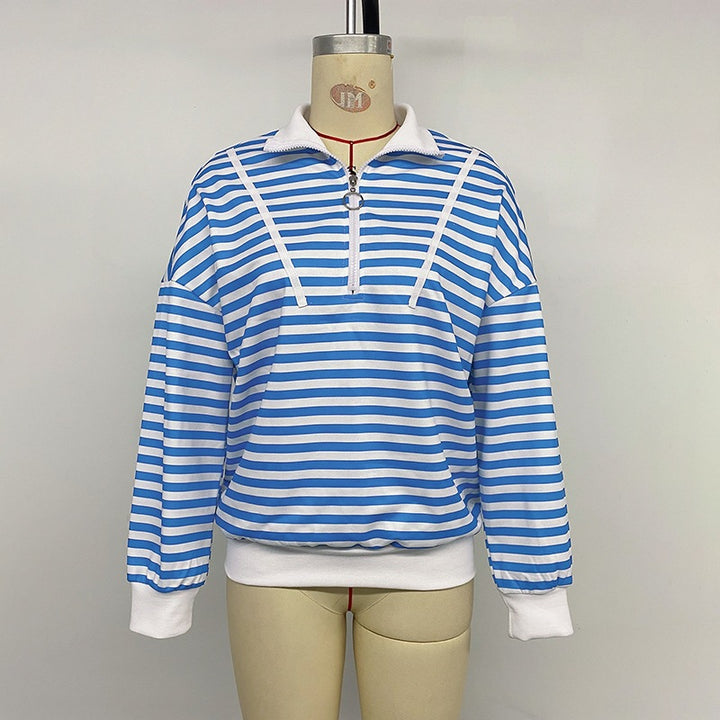 Women's Casual Striped Sweater with Zipper Mune Fashion