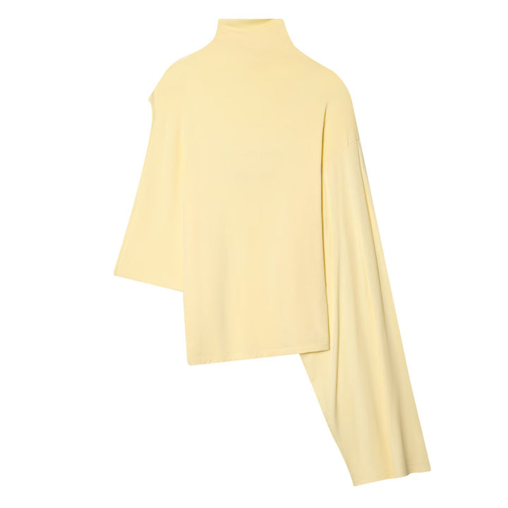 Women Asymmetrical Draped Cape Top with Roll Neck and One-Shoulder Sleeve Mune Fashion