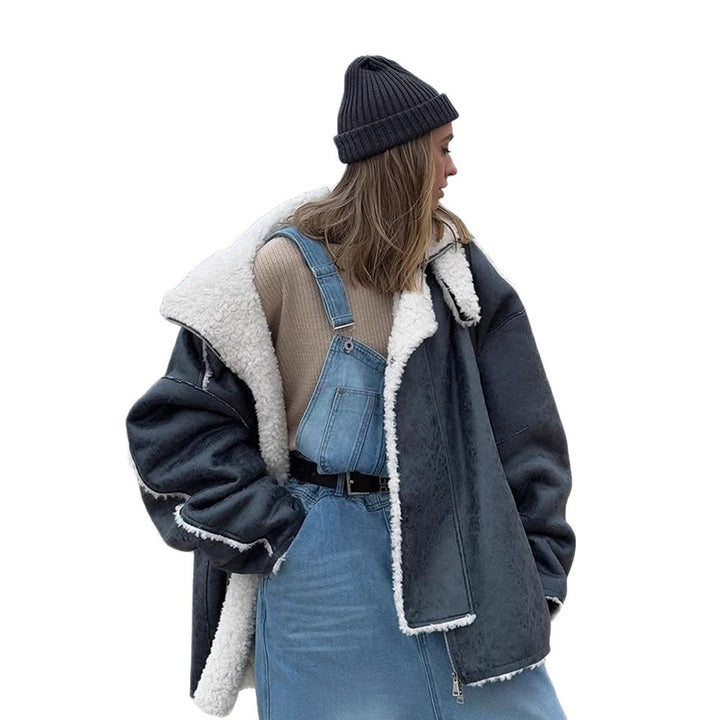 Women's Oversize Pilot Jacket in Vintage Look with Sherpa Lining and Contrast Trimmings Mune Fashion