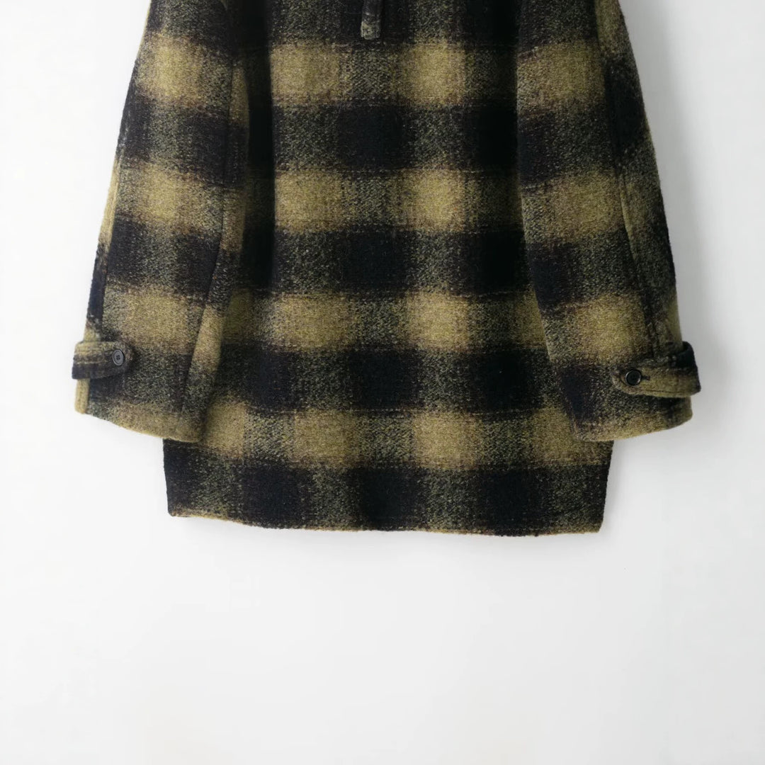 Women's Oversized Wool Blend Coat with Check Pattern, Notched Collar and Patch Pockets Mune Fashion