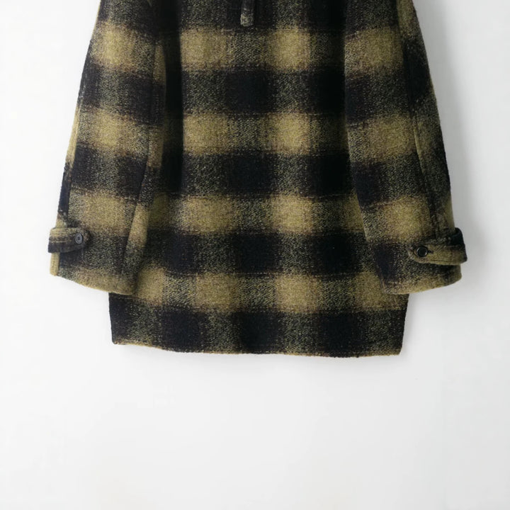 Women's Oversized Wool Blend Coat with Check Pattern, Notched Collar and Patch Pockets Mune Fashion