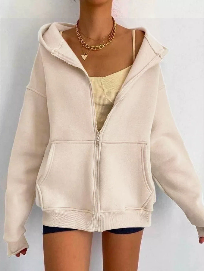 Women's minimalist French Terry zip hoodie with a full zipper, kangaroo pocket, and thumbhole sleeves Mune Fashion