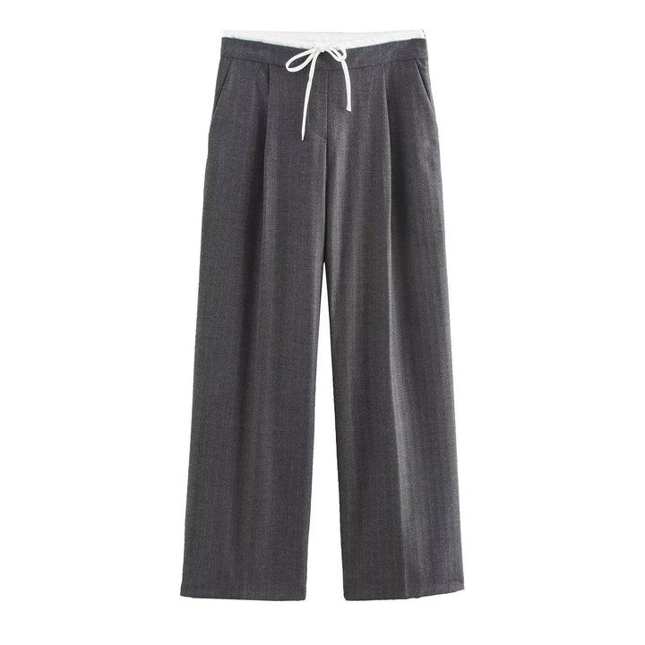 Women 60+ wide Highwaist Palazzo pants with drawstring waistband and crease Mune Fashion