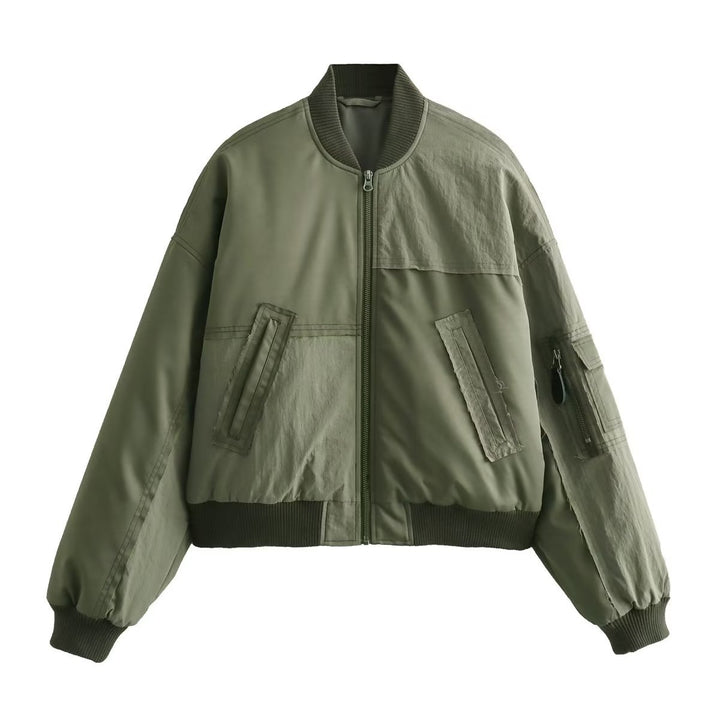 Women’s short-cut utility bomber with patch details, practical chest pockets and sleeve zipper Mune Fashion