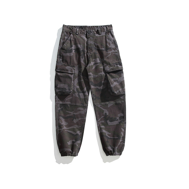 Men's Tactical Cargo Jogger Pants with Elastic Ankle Cuffs, Multiple Flap Pockets and Camouflage Pattern Mune Fashion