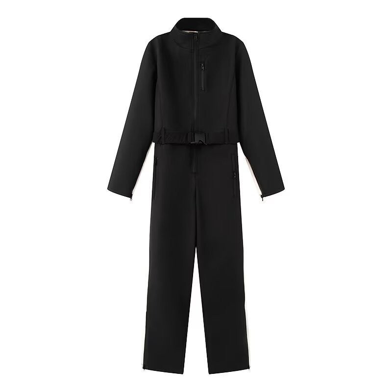 Women’s Utility Overall with High Collar, Functional Zippers and Waist Belt Mune Fashion