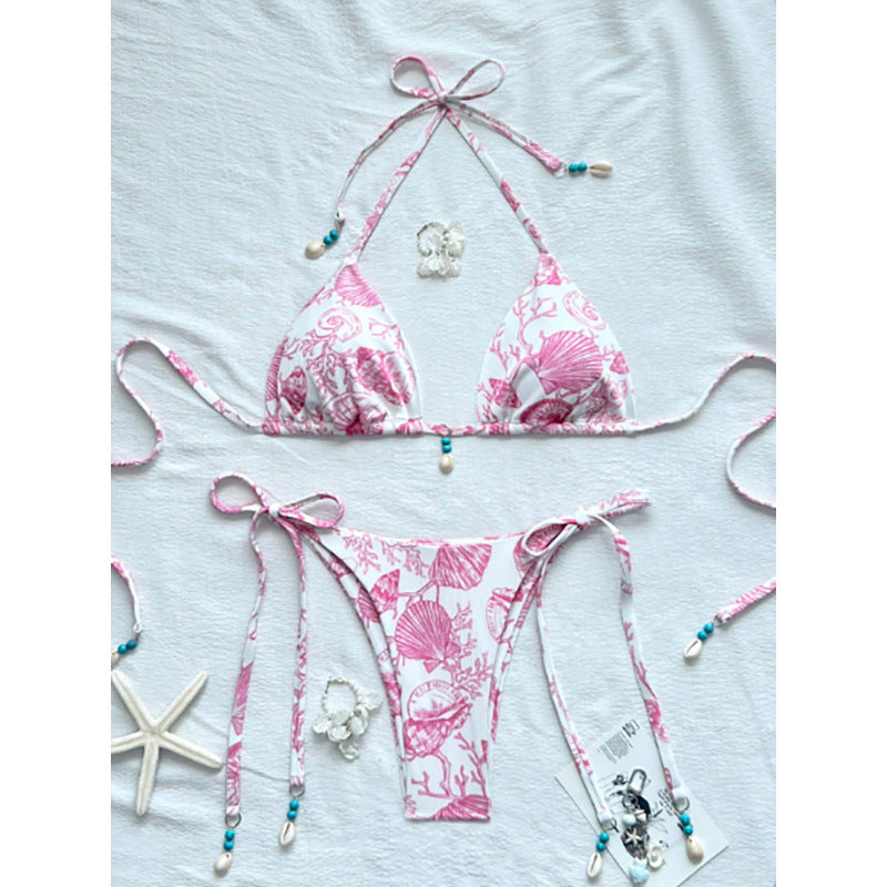 Ladies triangle bikini set with adjustable straps and nautical pattern Mune Fashion