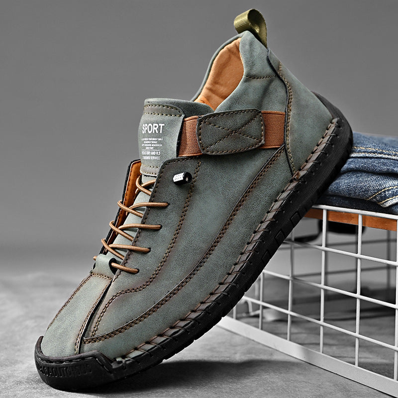 Men's leather imitation casual sneaker with Velcro strap, moccasin seam & profiled rubber sole Mune Fashion