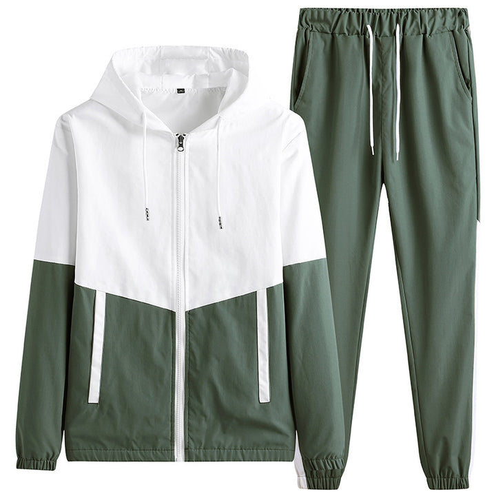 Men's Lightweight Colorblock Trackset with Hooded Windbreaker and Tapered Jogging Pants Mune Fashion