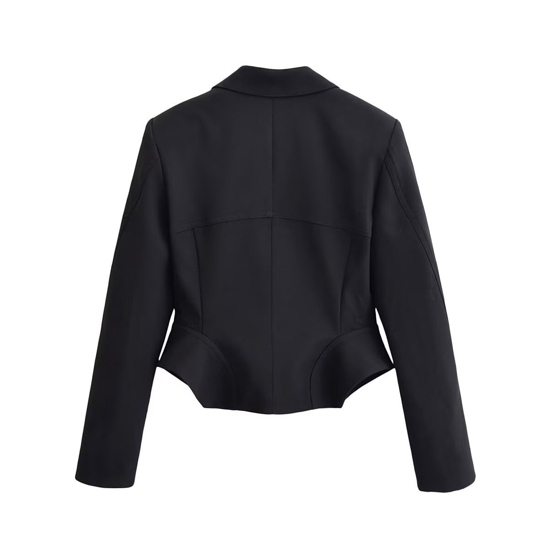 Women's Tailored Cropped Blazer with Princess Seams and 5-Button Row Mune Fashion