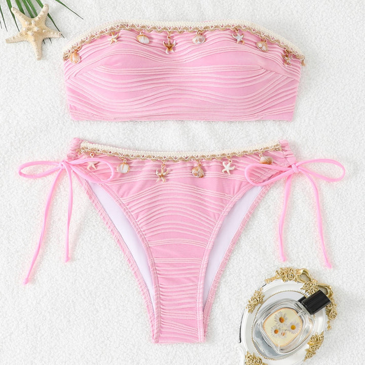 Women Bandeau Bikini with Shell Decoration Mune Fashion