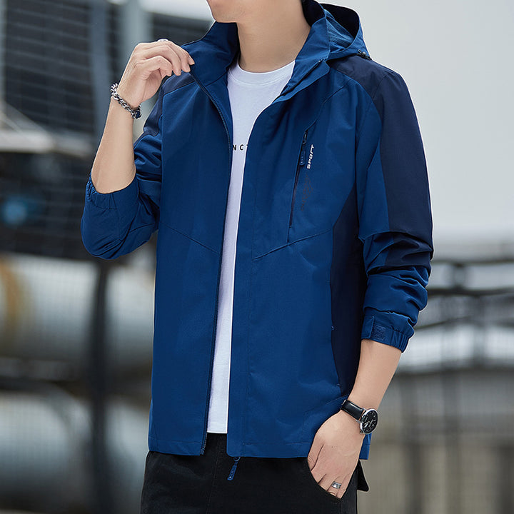 Men's lightweight wind and water-resistant hooded jacket in sporty utility style Mune Fashion
