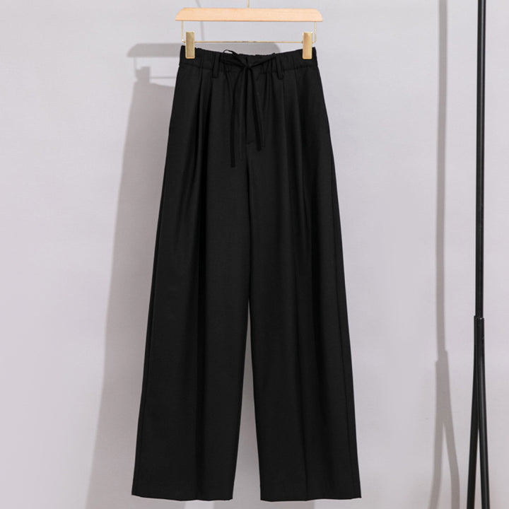 Women's Wide High-Waist Trousers with Drawstring and Crease Mune Fashion