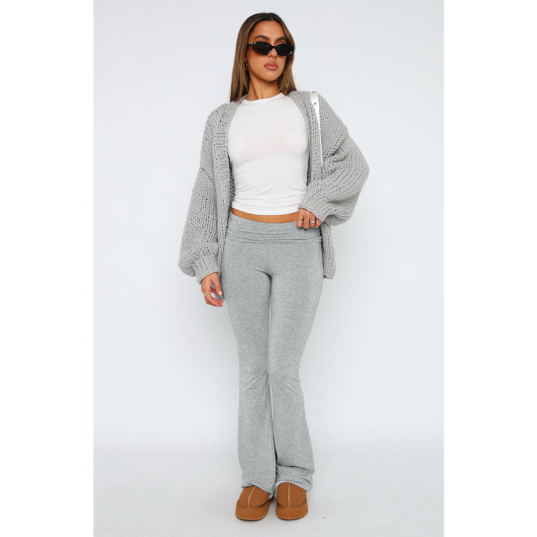 Ladies high waist yoga pants with wrap waistband, flared leg and stretch quality Mune Fashion