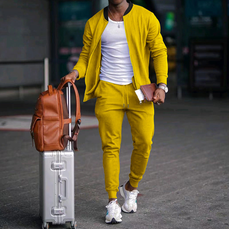 Men's casually cut sweat set with zip bomber jacket and tapered jogging pants made of soft cotton fleece Mune Fashion