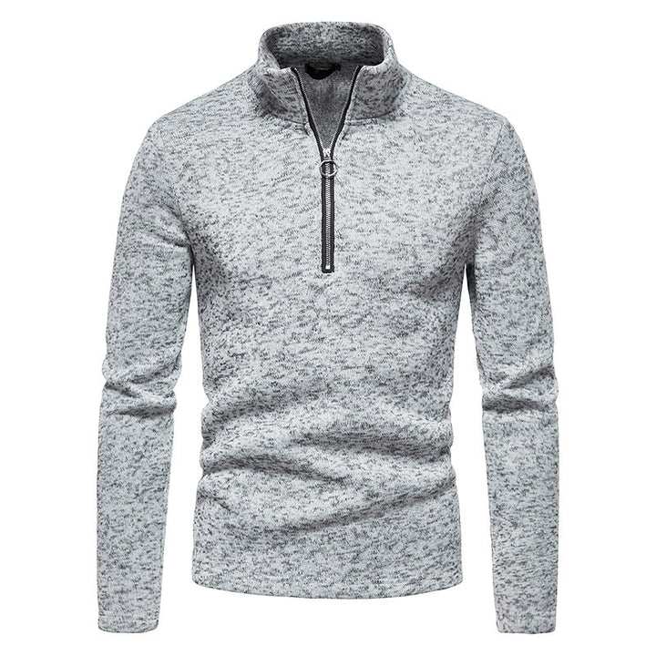 Men's fine knit half-zip sweater with stand-up collar and mottled structure Mune Fashion