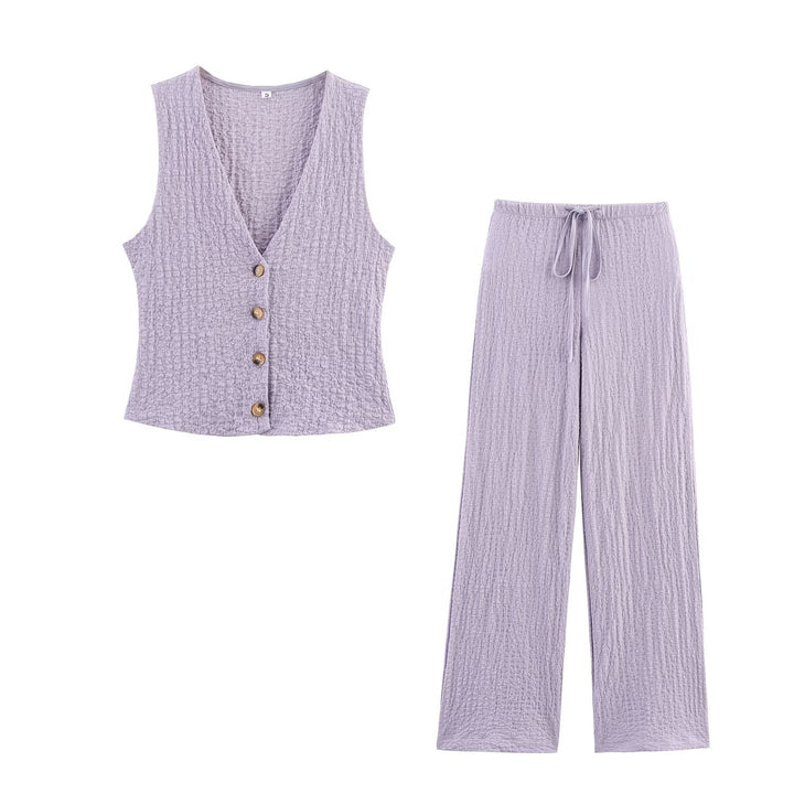 Women's lightweight crinkle lounge pants with wide leg and drawstring Mune Fashion