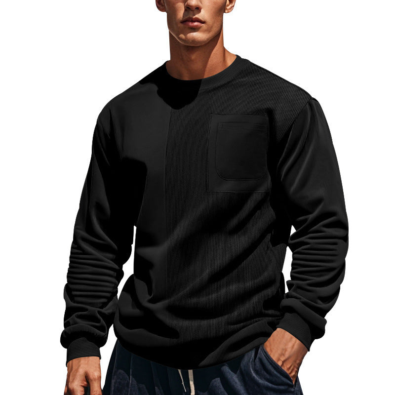 Men's structured round neck sweatshirt with chest pocket and asymmetrical rib panel Mune Fashion