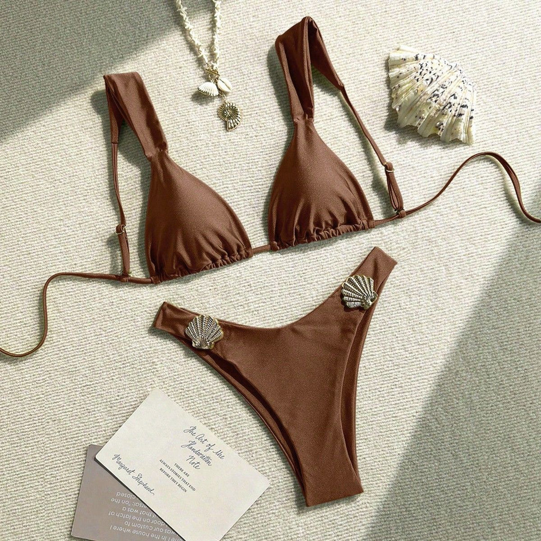 Ladies Triangle Bikini with decorative shell embellishments Mune Fashion