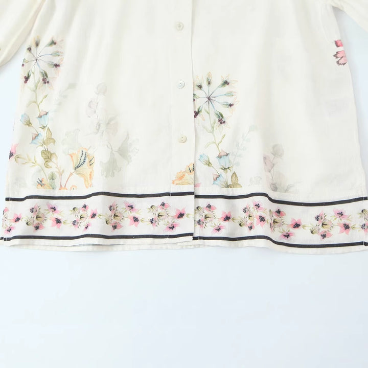 Women's loose-fitting floral button-down blouse with border print Mune Fashion