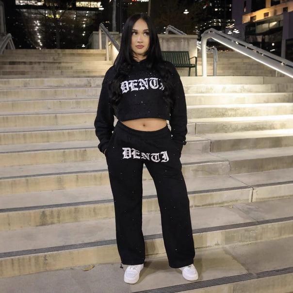Women nan lounge pants with galaxy star print, straight leg, elastic comfort waistband, and gothic lettering Mune Fashion