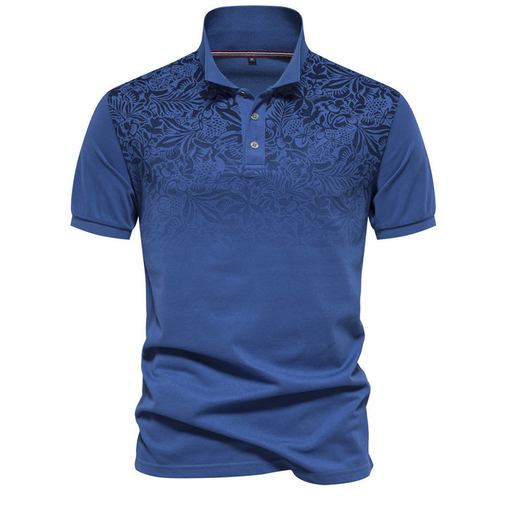 Men's polo shirt with floral gradient pattern, Kent collar and subtle button placket Mune Fashion