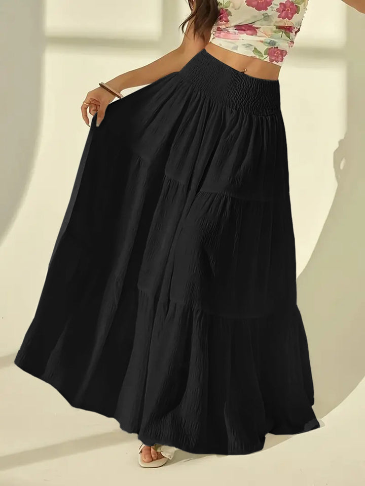 Women's unrefined maxi skirt with tiered ruffles and smocked waistband Mune Fashion