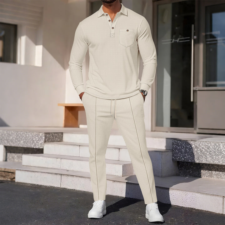 Men's fine-structured long-sleeve polo shirt with concealed button placket and patch chest pocket Mune Fashion
