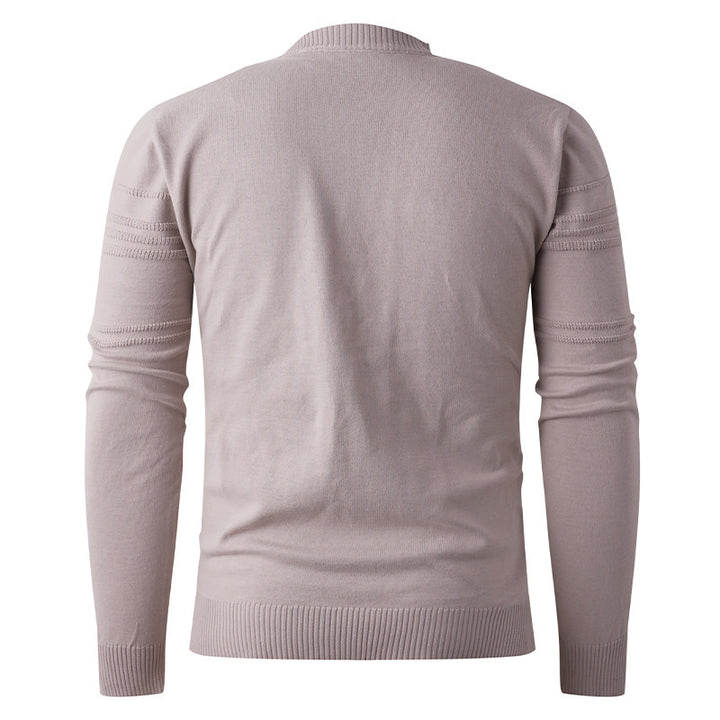 Men's fine knit pullover round neck with embossed stripe structure and slim silhouette Mune Fashion
