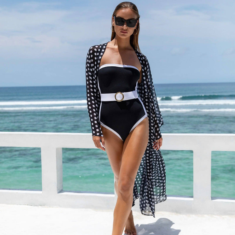 Ladies bandeau swimsuit with fashionable belt Mune Fashion