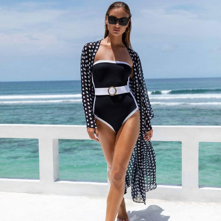 Ladies bandeau swimsuit with fashionable belt Mune Fashion