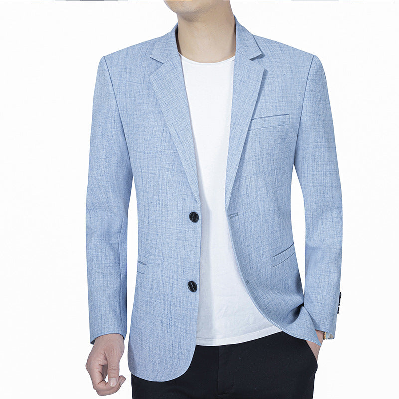 Men's Lightweight Linen Blazer Slim-Fit Two-Button Jacket Breathable Mune Fashion