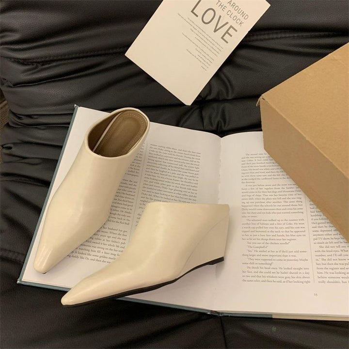 Women pointed toe Slip-On Mules with sculpted wedge heel Mune Fashion