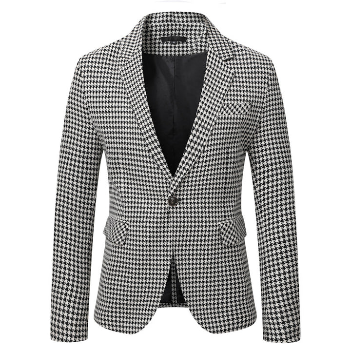 Men's tailored blazer with houndstooth pattern, lapel collar and flap pockets Mune Fashion