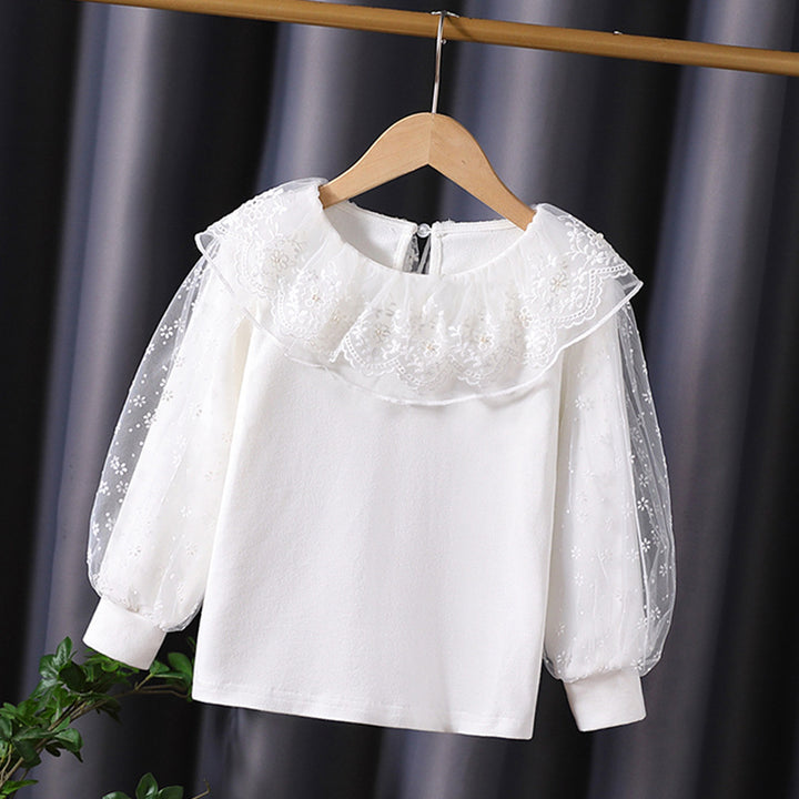 Girls blouse with floral tulle collar and elegant puff sleeves Mune Fashion