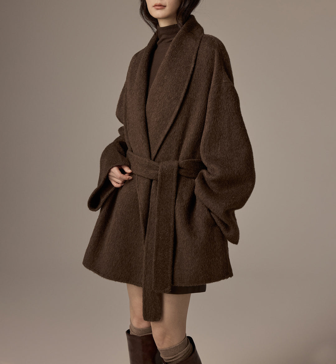 Women's Oversized Wool Coat with Belt Mune Fashion