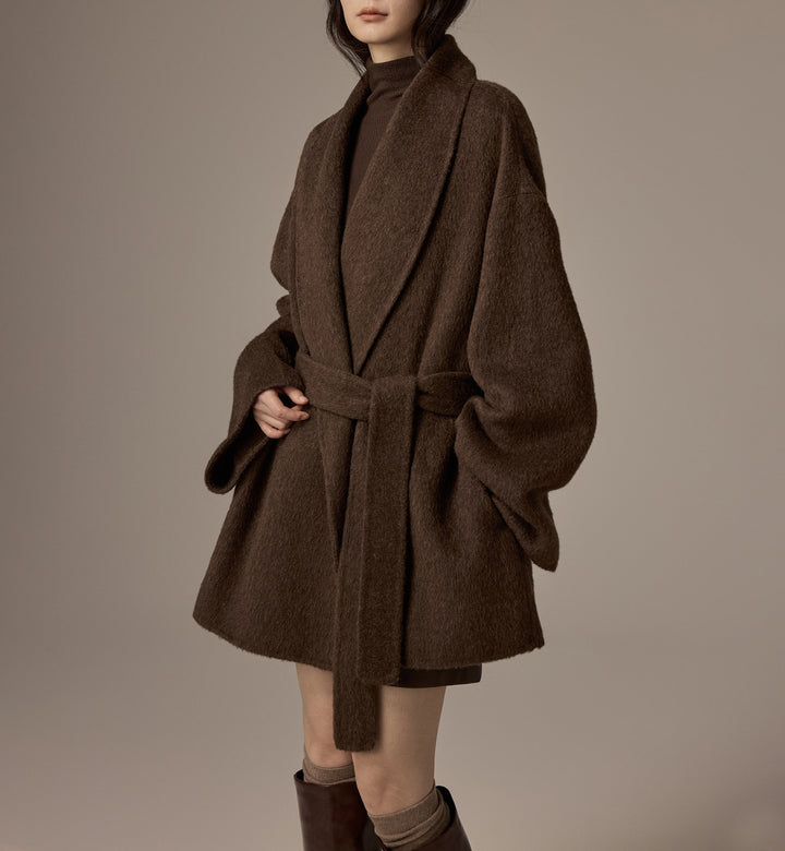 Women's Oversized Wool Coat with Belt Mune Fashion