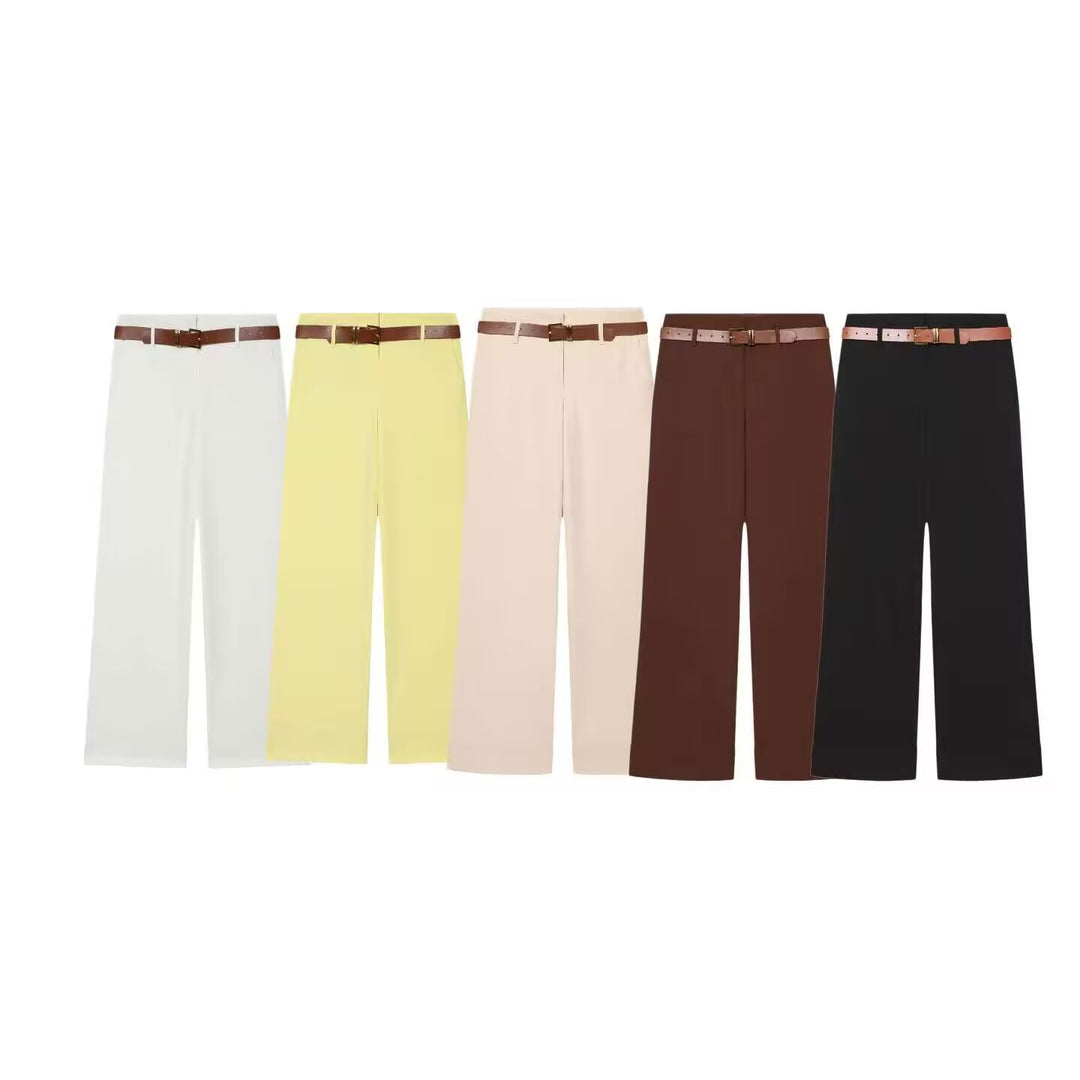 Women's High-Waisted Wide-Leg Trousers with Press Fold, Belt Loops, and Concealed Button Placket Mune Fashion