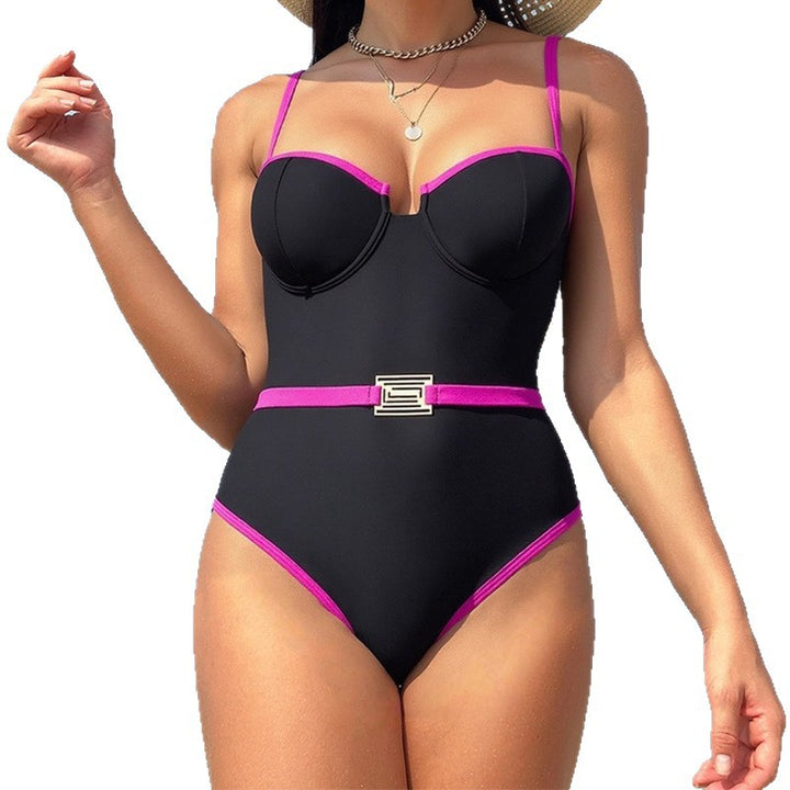 Women's Monokini with fashionable metal belt and textured top Mune Fashion
