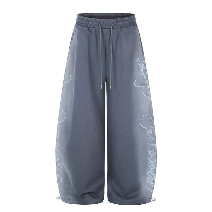 Women's Extra Wide Palazzo Sweatpants with Drawstring Waistband, Adjustable Hem, and Side Script Print Mune Fashion