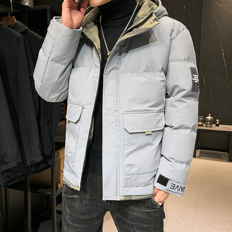 Men's quilted hooded jacket with flap pockets and adjustable Velcro cuffs Mune Fashion