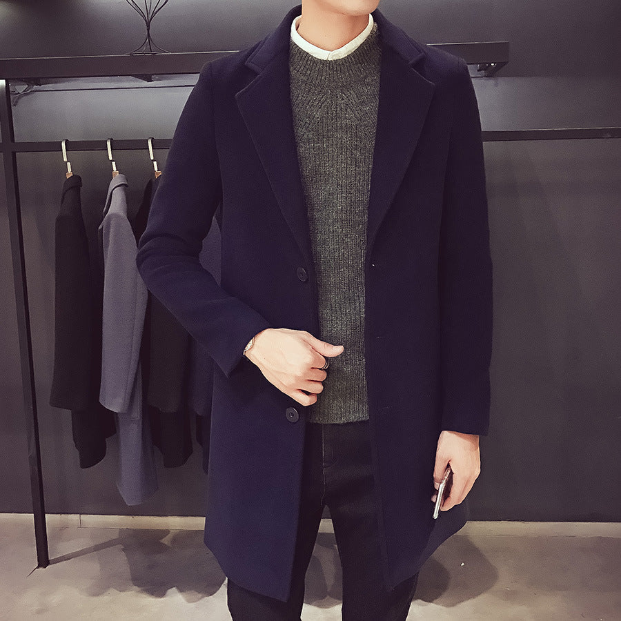 Men's elegant single-breasted coat made of wool blend with narrow lapels and warming lining Mune Fashion