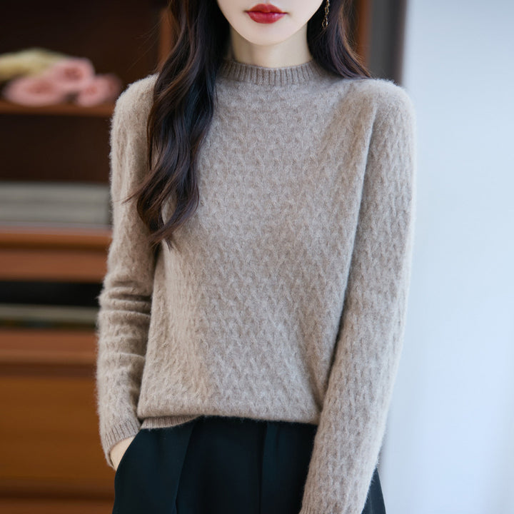 Women's Soft Fine Knit Sweater with Short Mock Neck, Light Mohair Look and Relaxed Silhouette Mune Fashion
