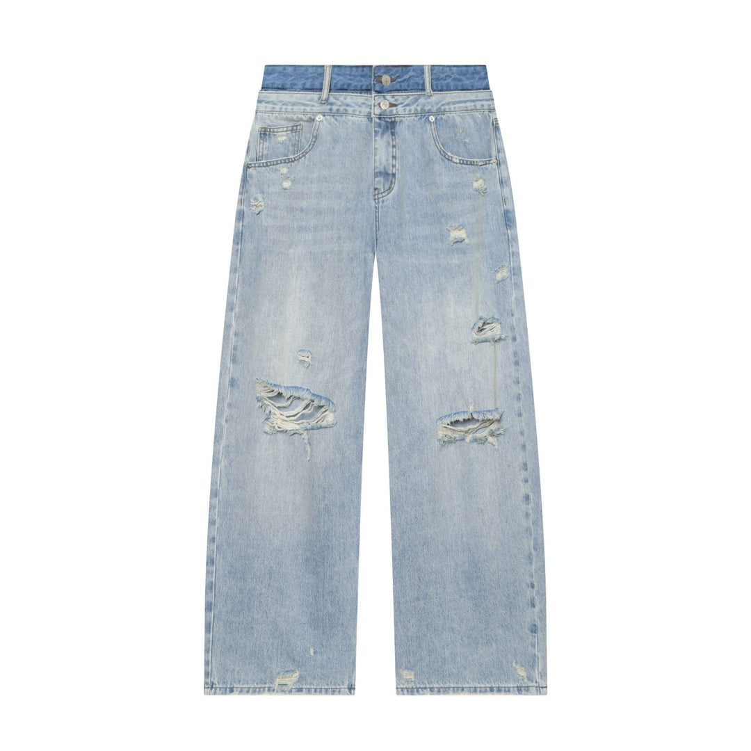Women's wide ripped jeans with high waist and drawstring Mune Fashion